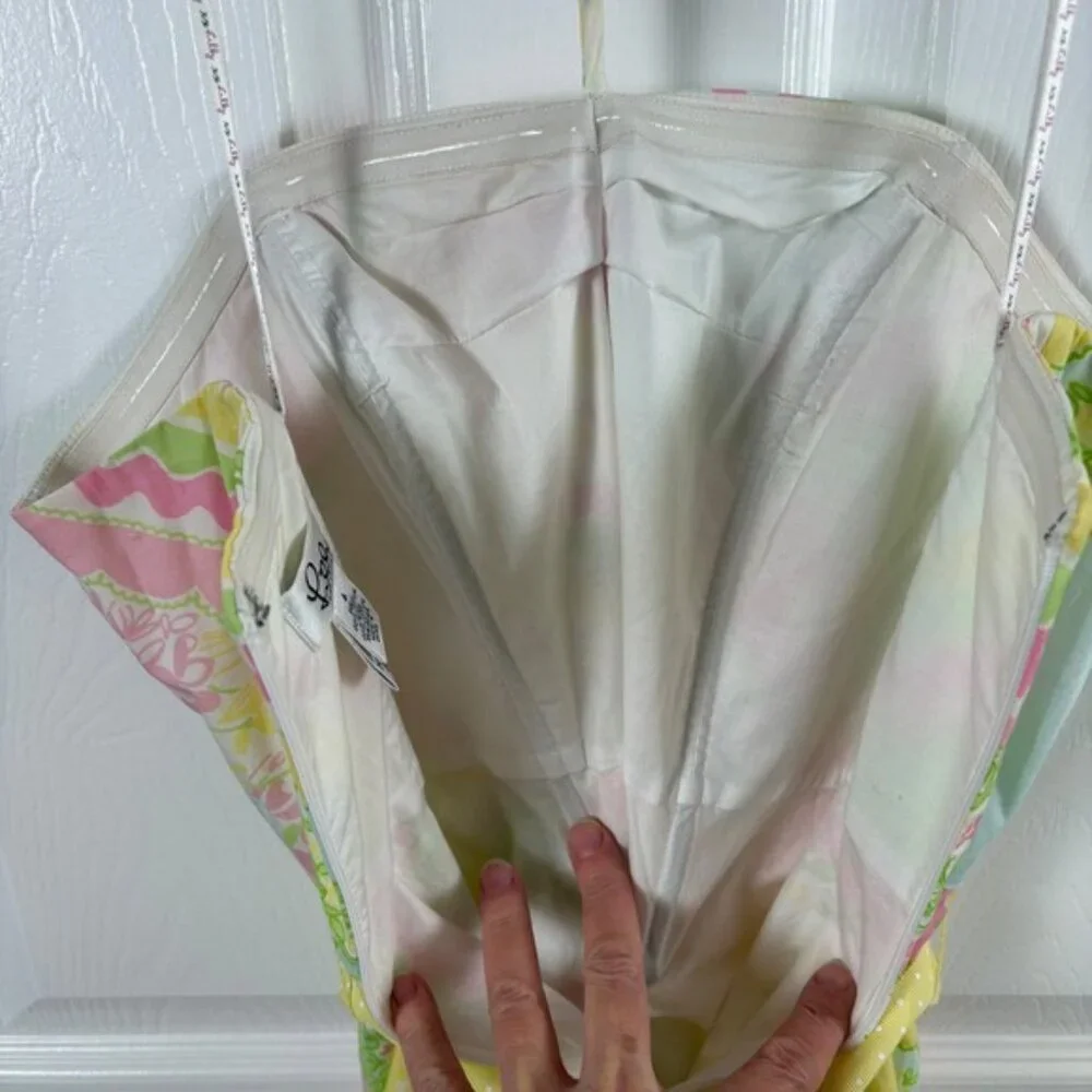 Vtg 90s Lilly Pulitzer Halter Dress Size 4 Pink Yellow Patchwork Cotton Preppy - Picture 9 of 9